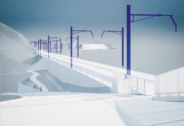Doppelspurausbau Walchwil mit neuer Haltestelle, Stützbauwerken, Tunnel, Strassen- bau, 3D-Modell. (CAD-BIM-Softwa- re Allplan)