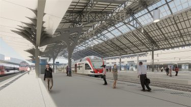 Bis 2032 soll der Bahnhof Lausanne breitere Bahnsteige, eine zusätzliche Personenunterführung sowie ein unterirdisches Parkhaus erhalten. (Visualisierung: SBB)