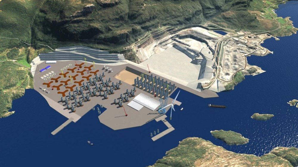 Visualisierung der von Implenia und Windworks geplanten Produktions- und Montageanlagen in Jelsa an der norwegischen Westküste. (Visualisierung: Implenia)