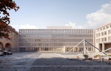 Das neue Bezirksgefängnis fügt sich nahtlos in die bestehenden Justizgebäude ein. (Visualisierung: Kanton Zürich)