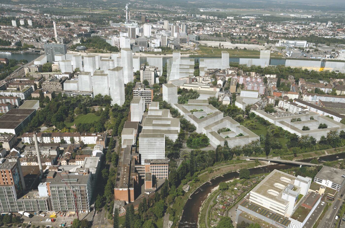 Das Umnutzungsprojekt «Klybeckplus» soll zu einer markanten Verjüngung des Klybeck-Quartiers in Basel führen und die Familienquote deutlich erhöhen. (Visualisierung: zvg)