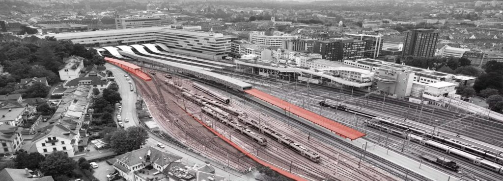Das Perron und die dazugehörigen Gleise 12/13 am Westkopf des Bahnhofs Bern sollen verlängert werden. (Visualisierung: SBB)