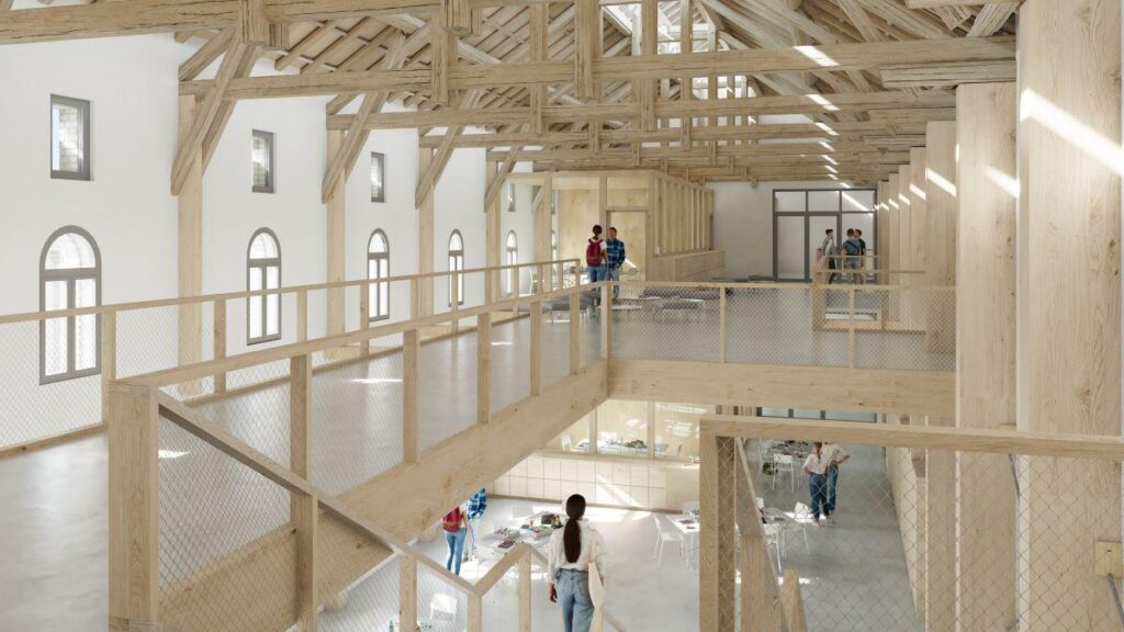 Im denkmalgeschützten ehemaligen Produktionsgebäude sollen Unterrichtsräume der Kantonsschule Uetikon am See entstehen. (Visualisierung: VPA Architektur/Indievisual)