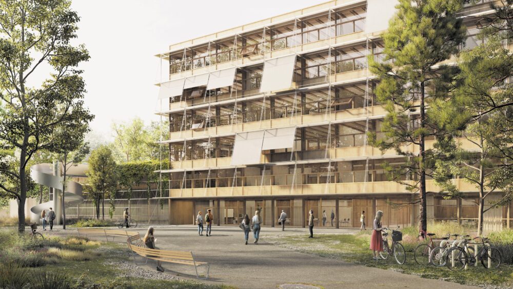 Visualisierung des geplanten Neubaus der Kantonsschule Zimmerberg. (Visualisierung: Gunz & Künzle)