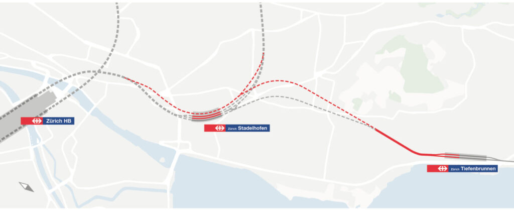 Drei neue Tunnels schliessen das vierte Gleis an das S-Bahn-Netz an. (Grafik: SBB)