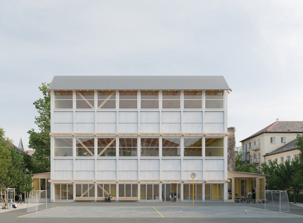 Visualisierung des Siegerprojekts der Sporthalle Seefeld. (Foto: Hochbauamt Stadt Zürich)