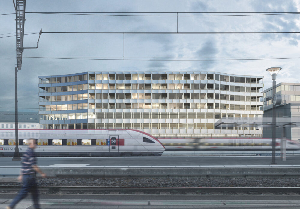 In den Geschossen drei bis sechs des Neubaus sind Wohnungen geplant. (Visualisierung: sbb)