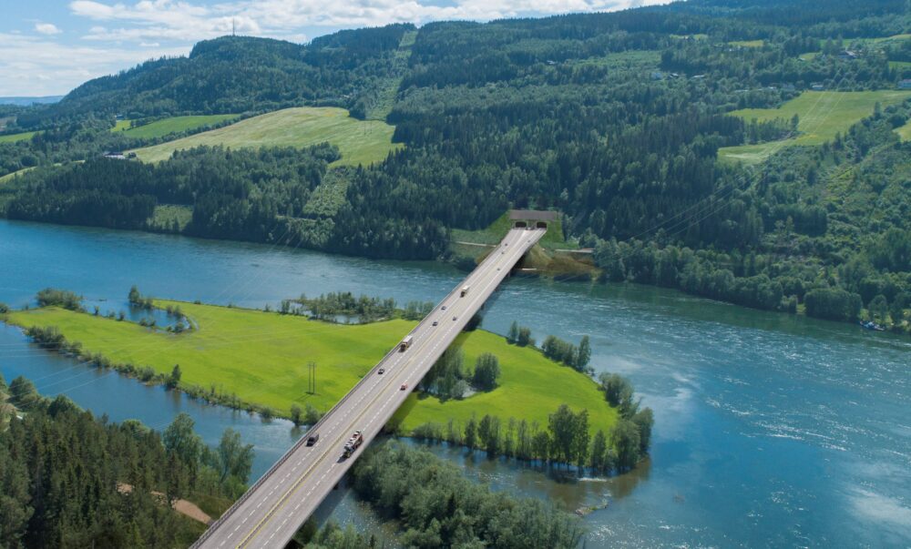 Mit einer Länge von 552 Meter wird die Lågen-Brücke den gleichnamigen Fluss bei Lillehammer (N) überspannen.