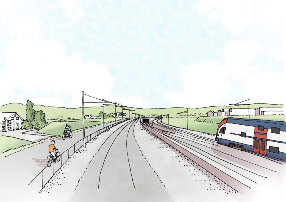 Visualisierung des Tunnelportals Dietlikon des Brüttenertunnels. (Zeichnung: SBB)