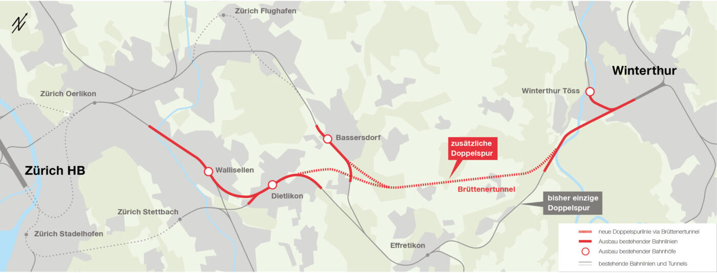 Übersichtskarte des Projekts Mehrspur Winterthur - Zürich. (Grafik: SBB)
