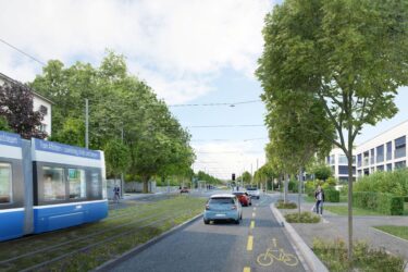 Visualisierung des Tram Affoltern beim Birchdörfli. (Visualisierung: Volkswirtschaftsdirektion Kanton Zürich)