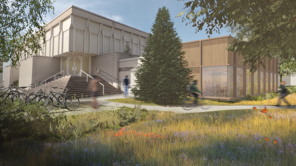 Ein Teil des architektonisch markanten Sakralbaus soll künftig als Kletterhalle genutzt werden. (Visualisierung: zvg)